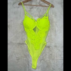 JLUXLABEL Neon Mesh and Lace Bodysuit Top